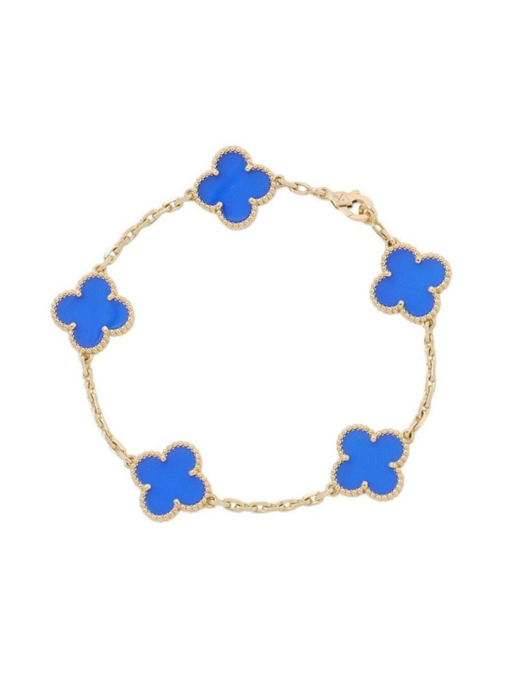 Van Cleef & Arpels Bracelet Vintage Alhambra 5 Motif Blue Agate 18 Yellow Gold